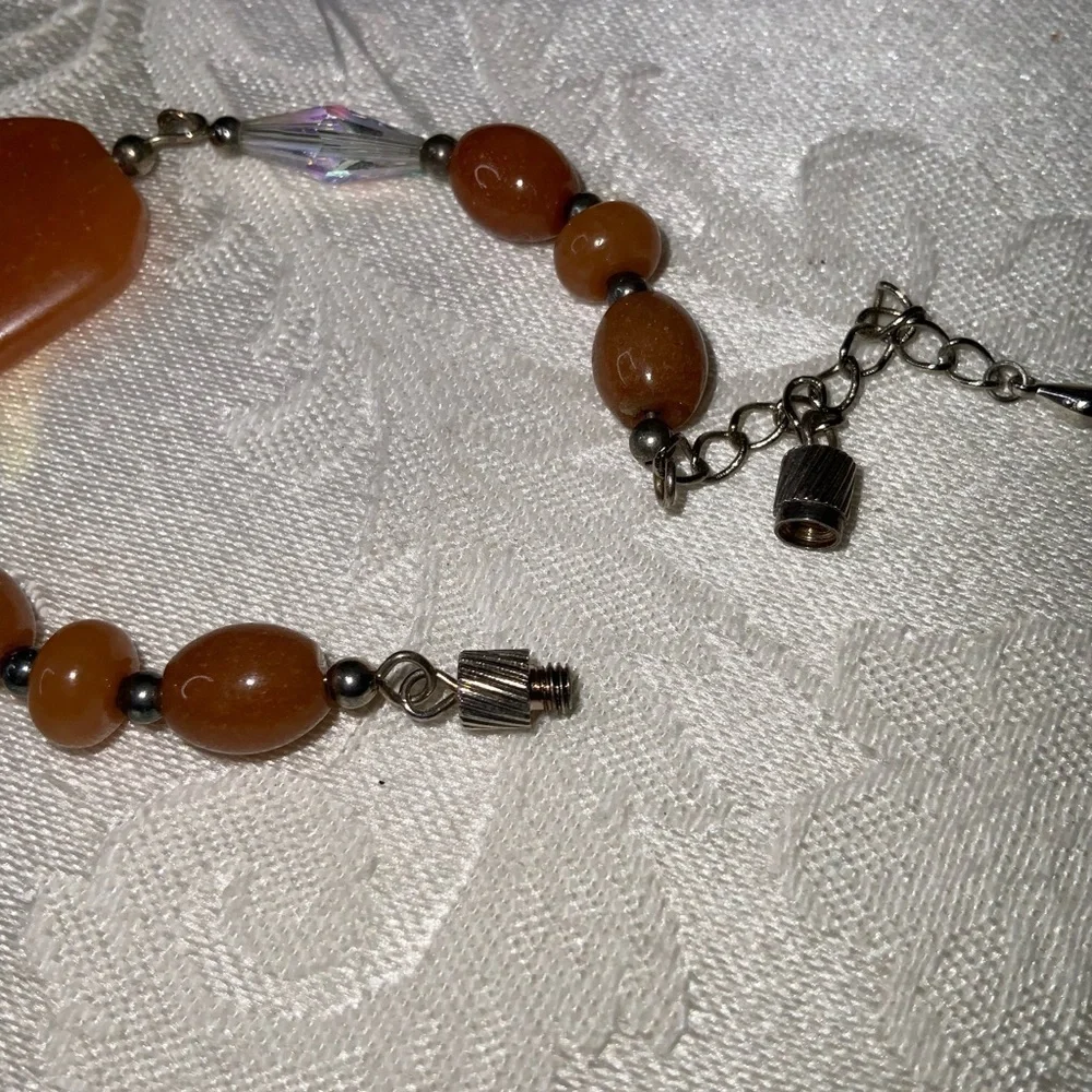 Carnelian Burnt Orange Gemstone Crystal & Silver Bracelet 7”